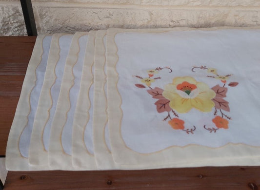 Set of Hand Stitched Floral Yellow Placemats