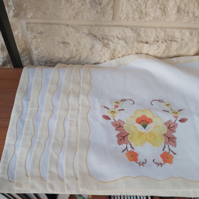 Set of Hand Stitched Floral Yellow Placemats
