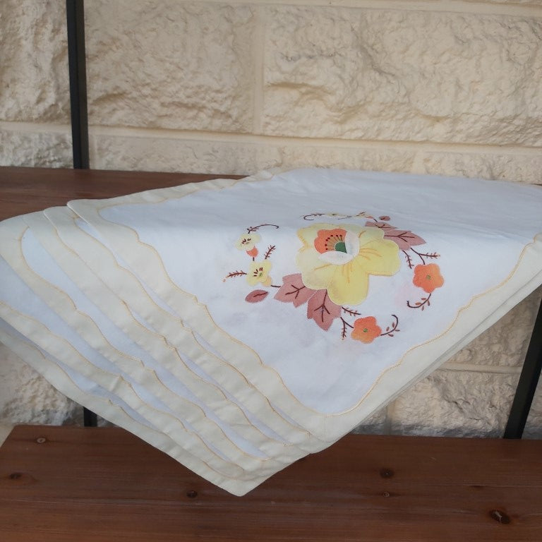 Set of Hand Stitched Floral Yellow Placemats