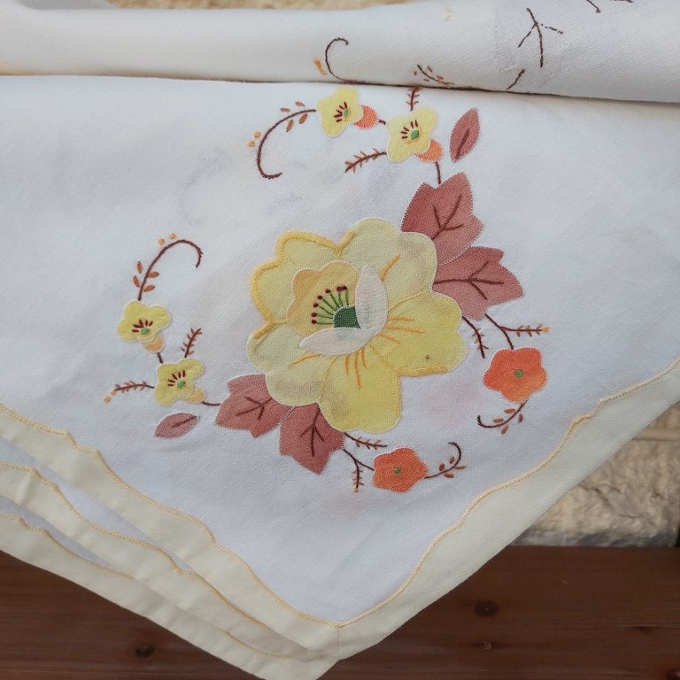 Set of Hand Stitched Floral Yellow Placemats