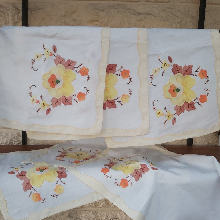 Set of Hand Stitched Floral Yellow Placemats