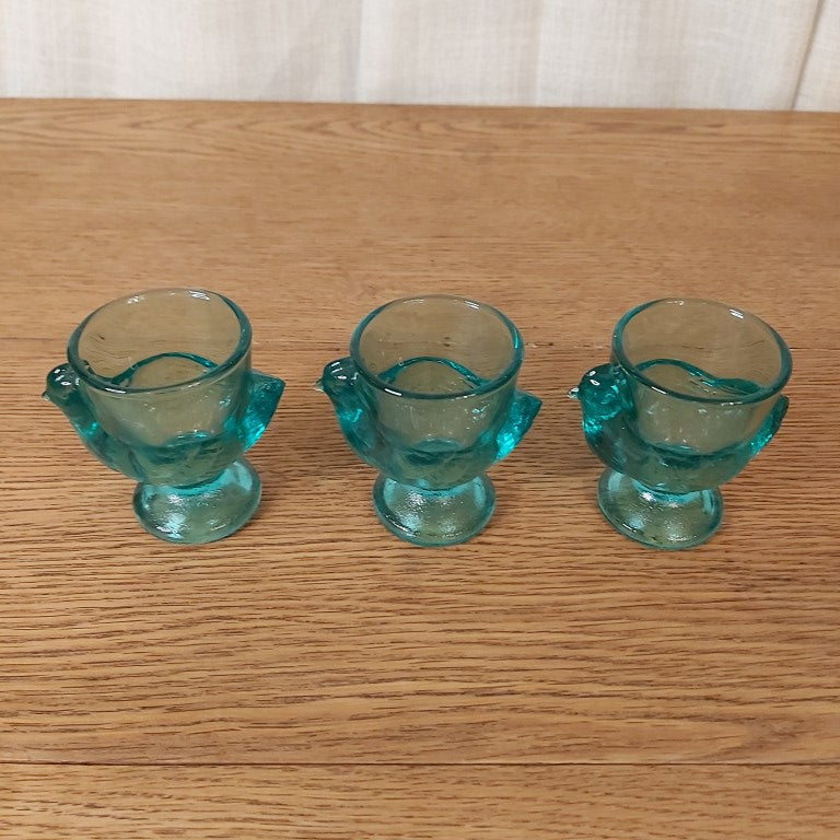 Set of 3 French Turquoise Glass Chicken Egg Cups