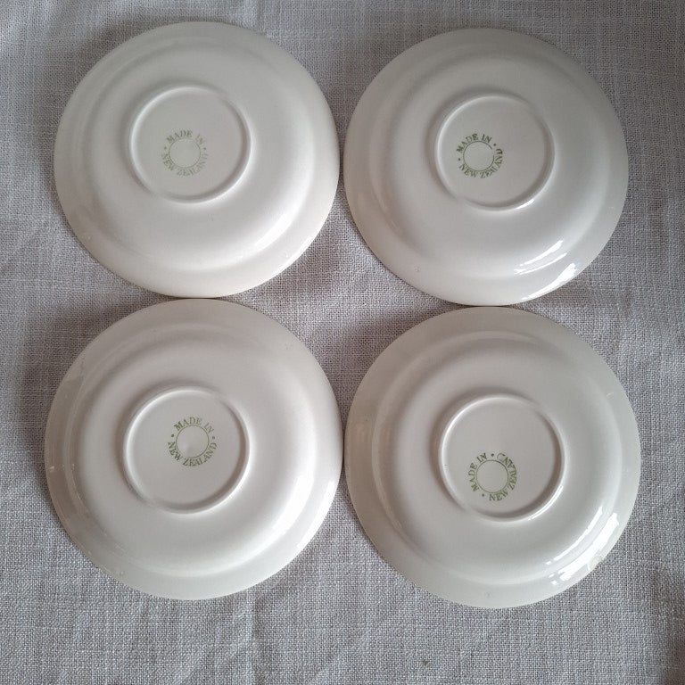 Set of 4 Crown Lynn Green Ringed Saucers