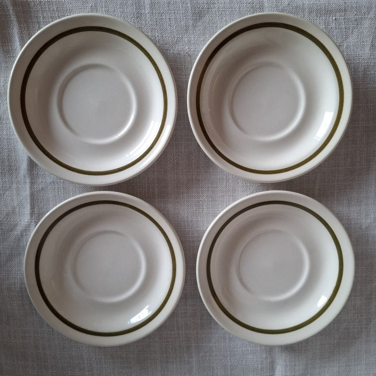 Set of 4 Crown Lynn Green Ringed Saucers
