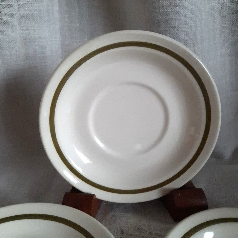 Set of 4 Crown Lynn Green Ringed Saucers