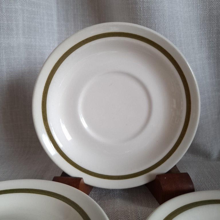 Set of 4 Crown Lynn Green Ringed Saucers