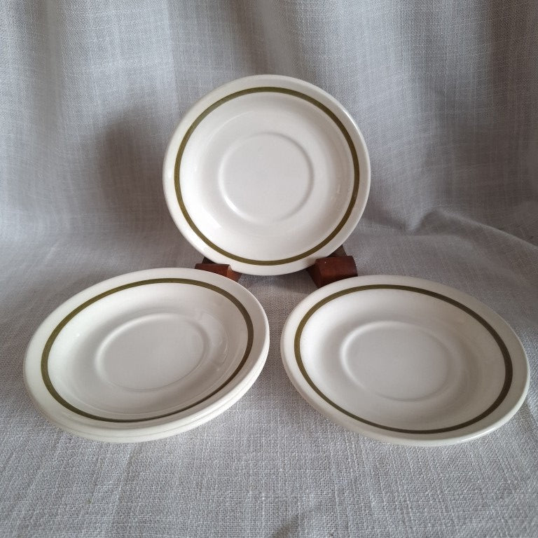 Set of 4 Crown Lynn Green Ringed Saucers