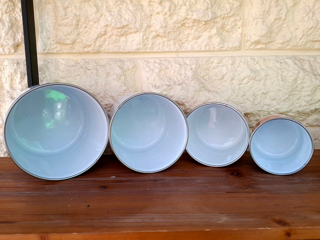 Set of 4 Retro Enamelled Metal Canisters
