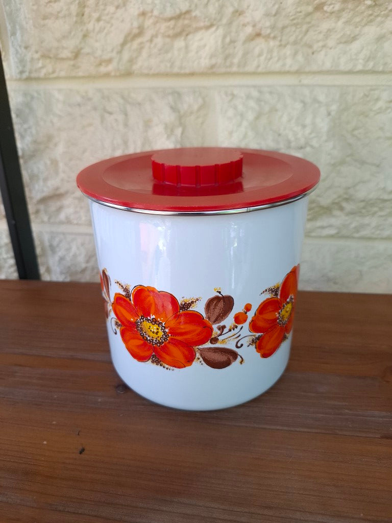 Set of 4 Retro Enamelled Metal Canisters