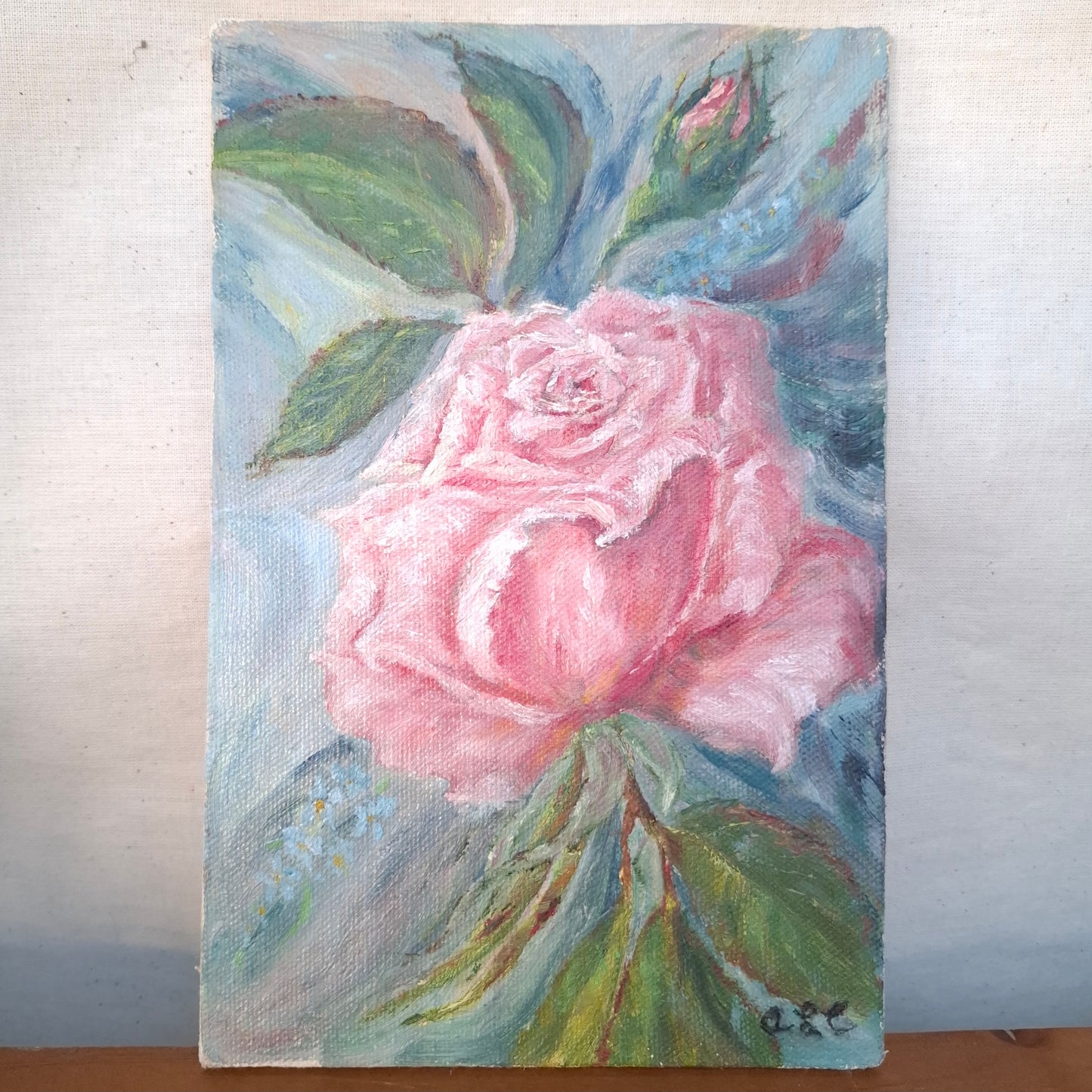 Signed Small Vintage Rose Painting