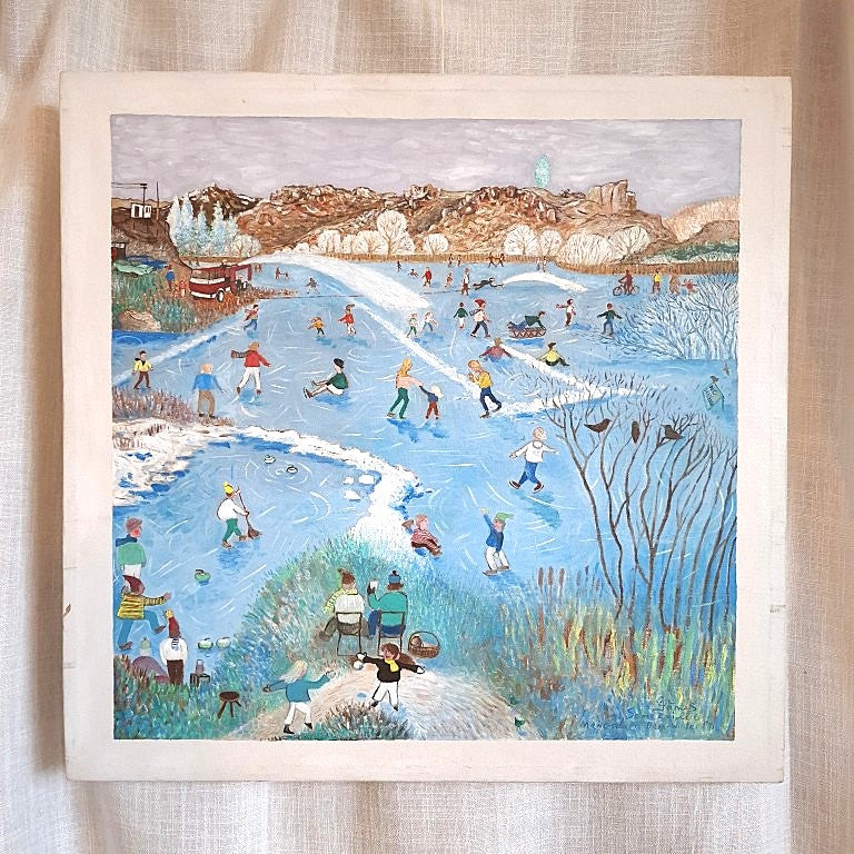 Skating at Manorburn Dam Painting Signed James Somerville 91