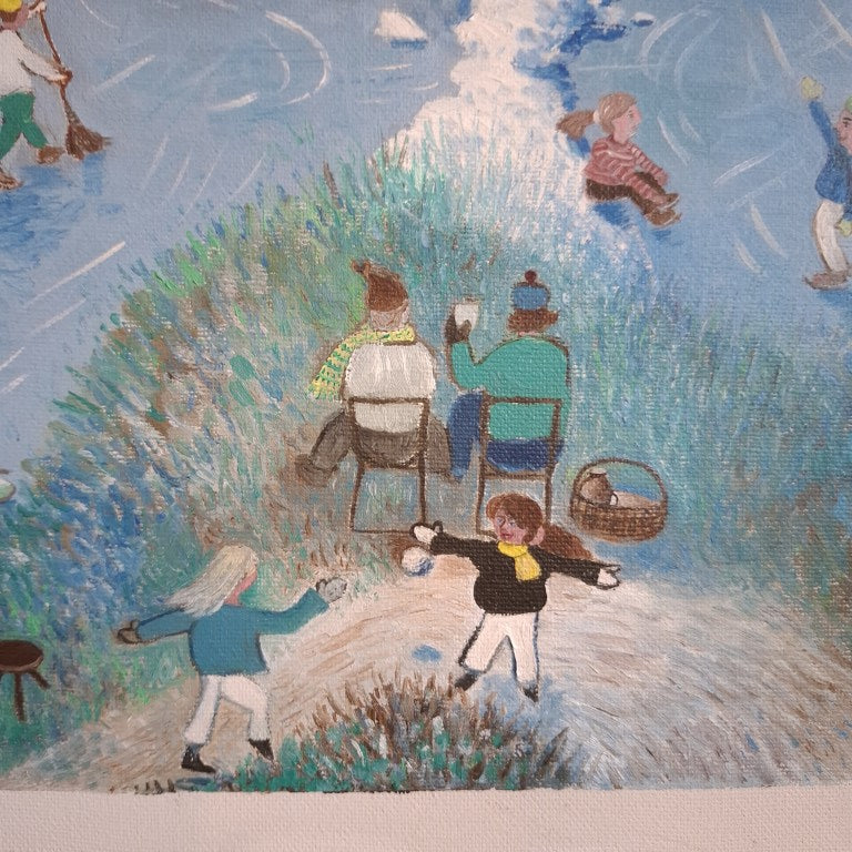 Skating at Manorburn Dam Painting Signed James Somerville 91