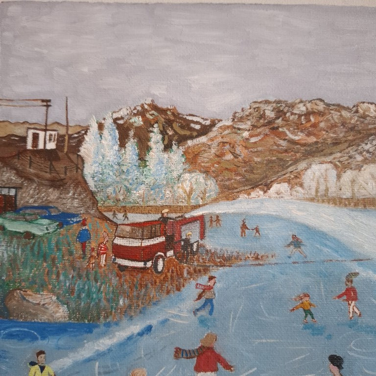 Skating at Manorburn Dam Painting Signed James Somerville 91