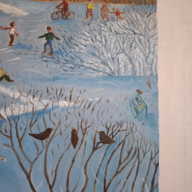 Skating at Manorburn Dam Painting Signed James Somerville 91