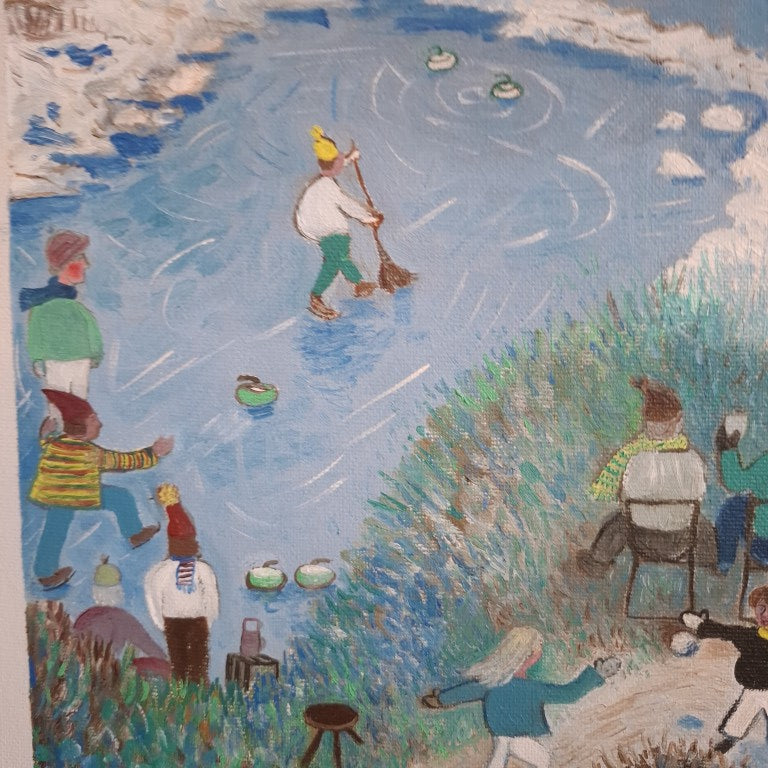Skating at Manorburn Dam Painting Signed James Somerville 91
