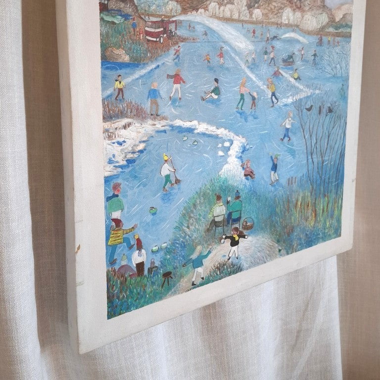 Skating at Manorburn Dam Painting Signed James Somerville 91