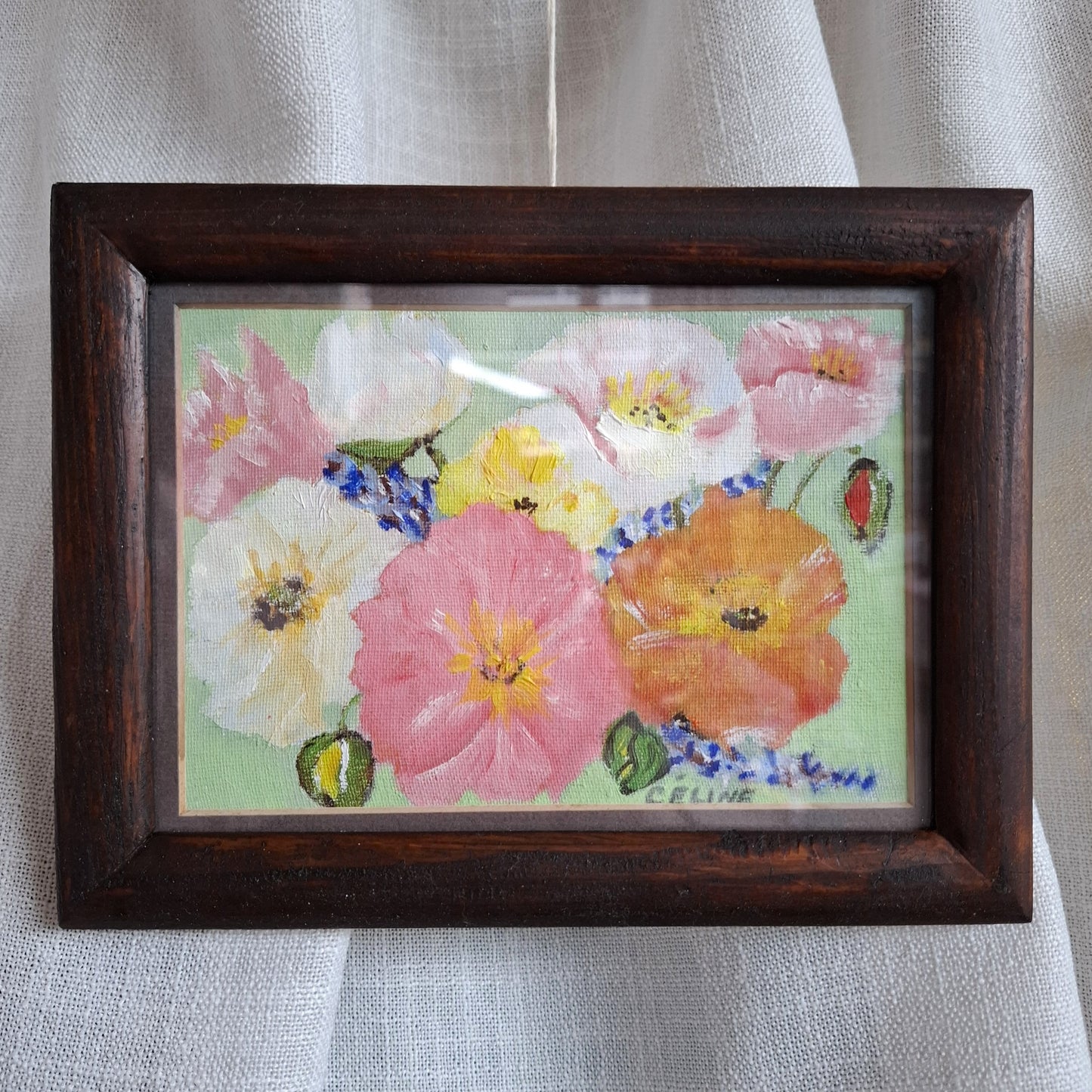 Small Floral Painting Signed Celine