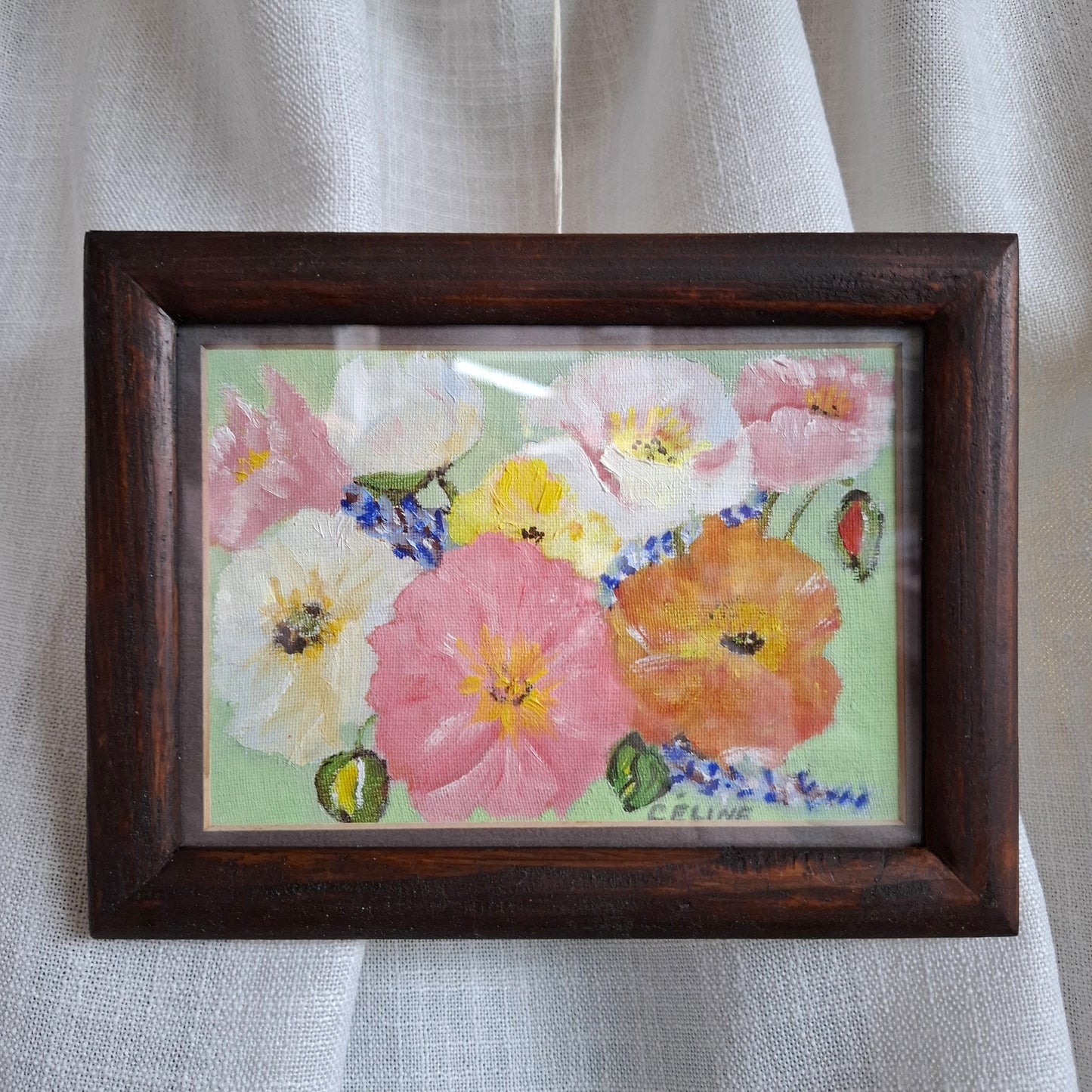 Small Floral Painting Signed Celine