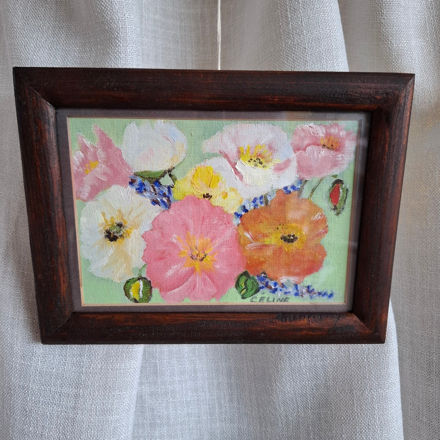Small Floral Painting Signed Celine