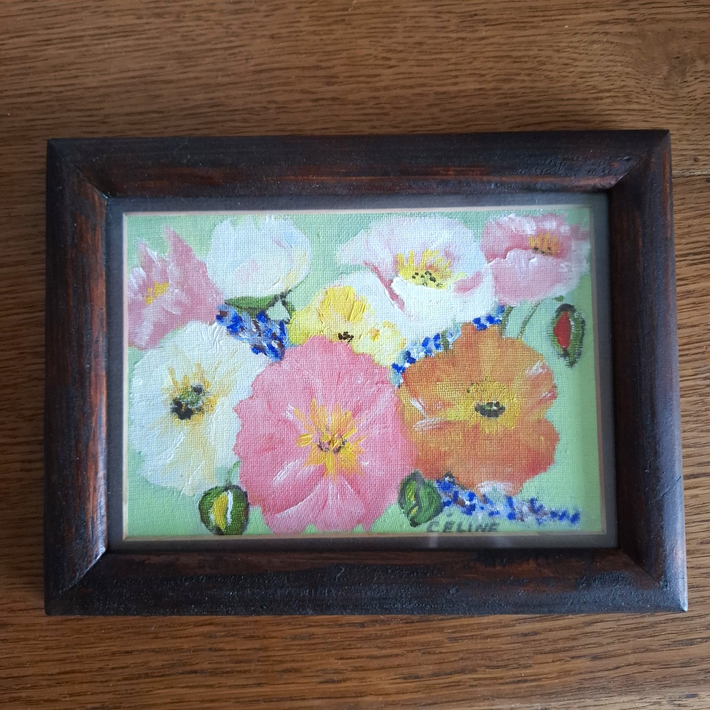 Small Floral Painting Signed Celine