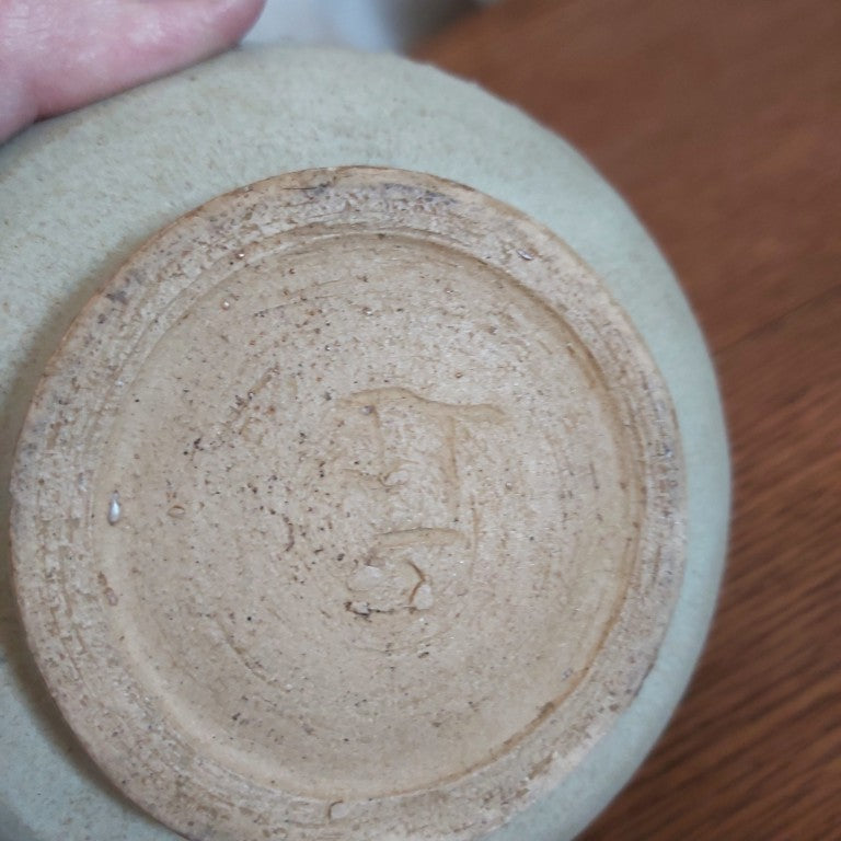 Stoneware Ridged Pottery Bowl Signed JT