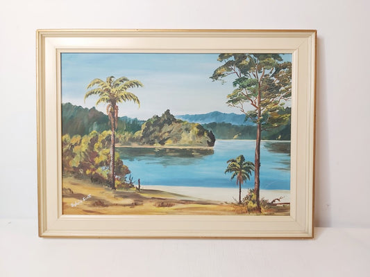 Vibrant Mid Century NZ Oil Painting in Original Frame