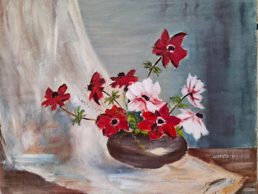 Mid Century Style Painting of Poppies
