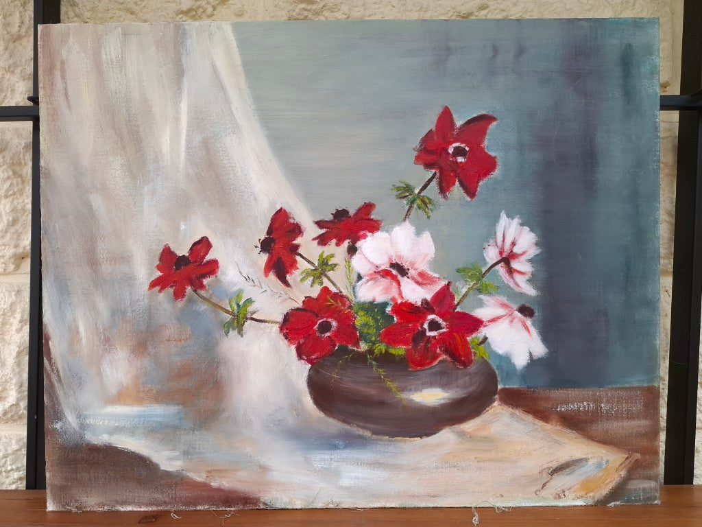 Mid Century Style Painting of Poppies