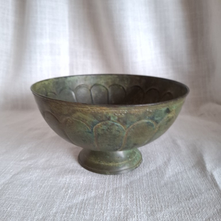 Verdigris Metal Pedestal Bowl