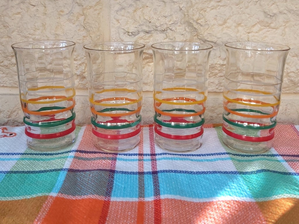 Set of Vintage MCM Ribbed & Striped Drinking Glasses