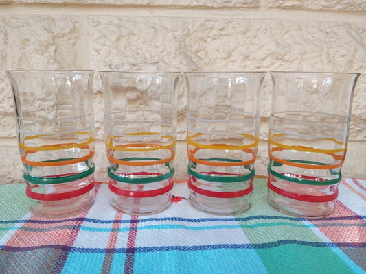 Set of Vintage MCM Ribbed & Striped Drinking Glasses