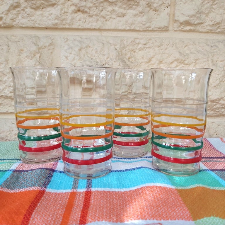 Set of Vintage MCM Ribbed & Striped Drinking Glasses