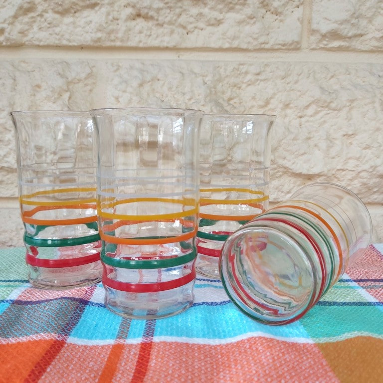 Set of Vintage MCM Ribbed & Striped Drinking Glasses