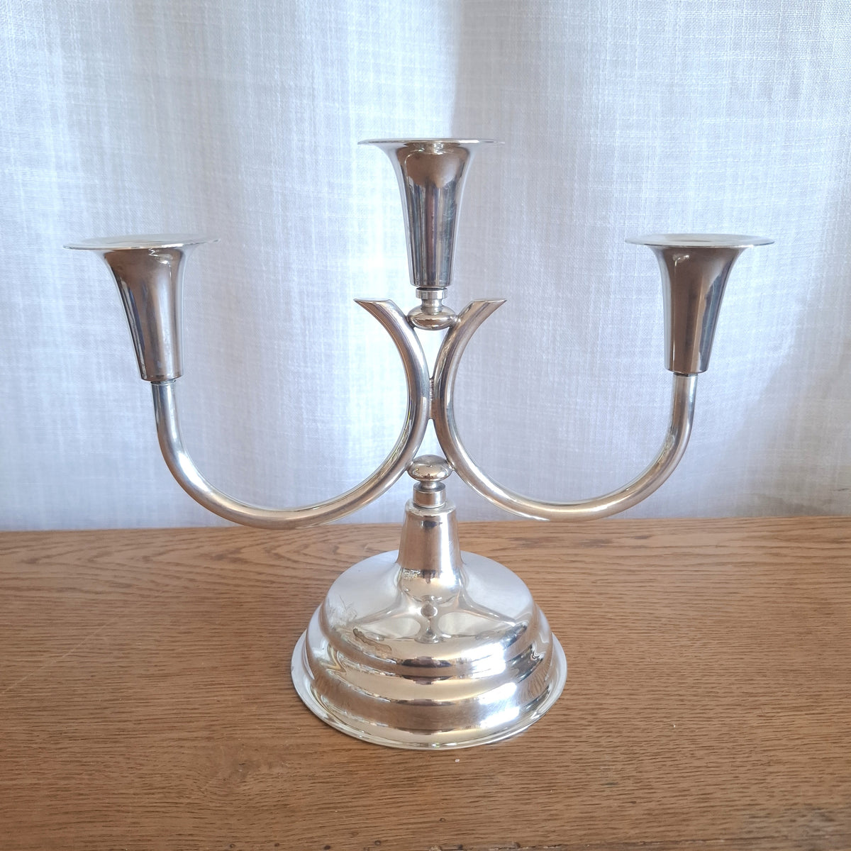 Vintage Art Deco Style Silver Plated 3-Arm Candelabra