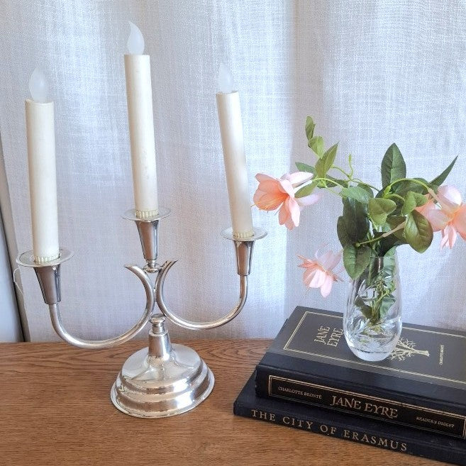 Vintage Art Deco Style Silver Plated 3-Arm Candelabra