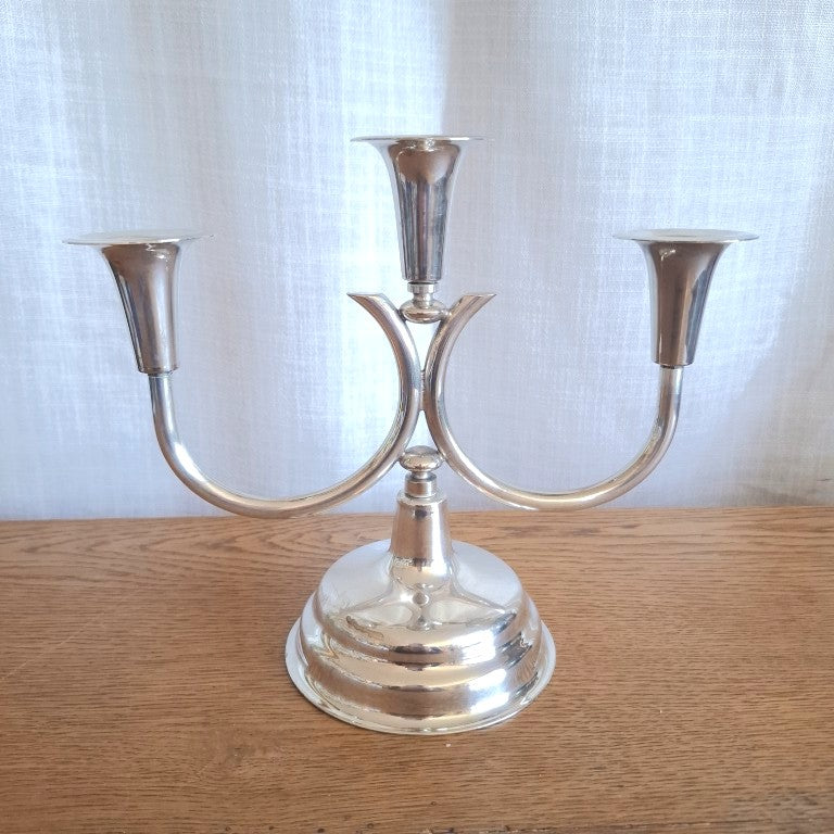 Vintage Art Deco Style Silver Plated 3-Arm Candelabra