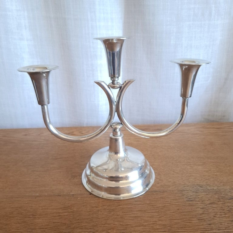 Vintage Art Deco Style Silver Plated 3-Arm Candelabra