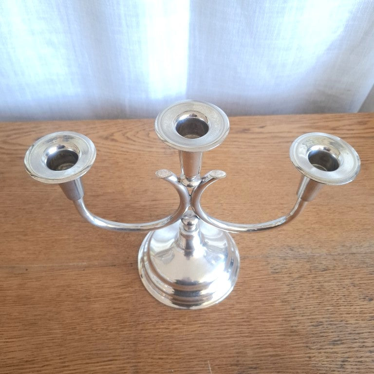 Vintage Art Deco Style Silver Plated 3-Arm Candelabra