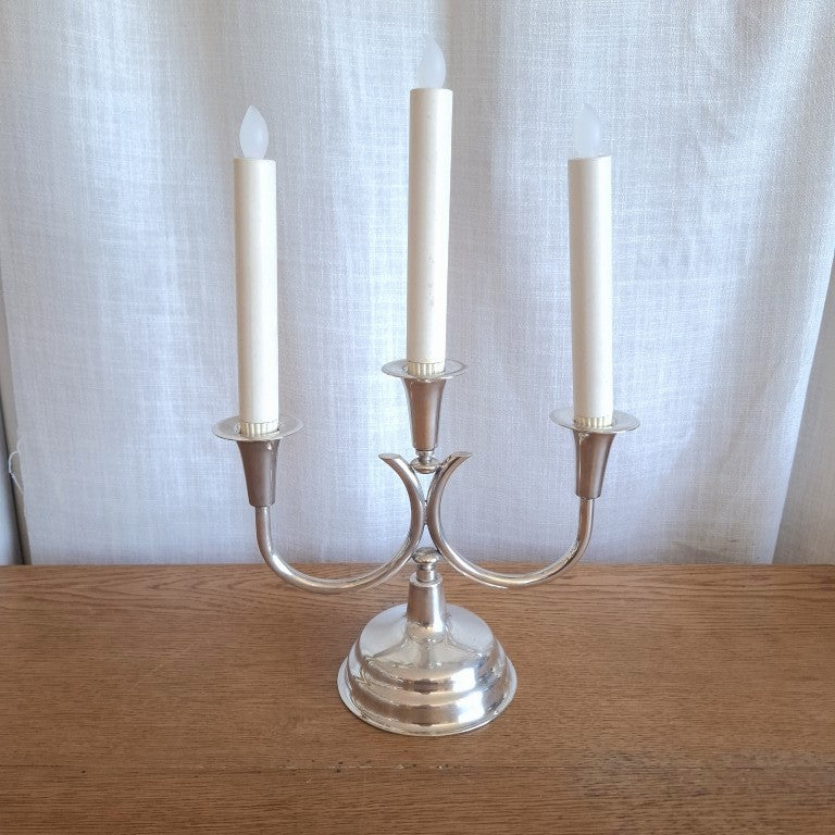 Vintage Art Deco Style Silver Plated 3-Arm Candelabra