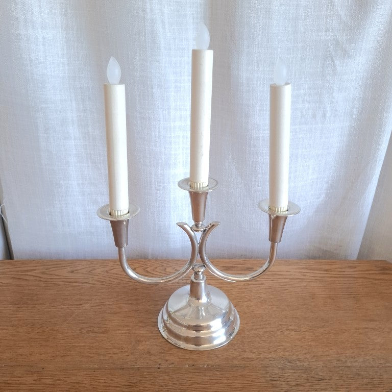 Vintage Art Deco Style Silver Plated 3-Arm Candelabra
