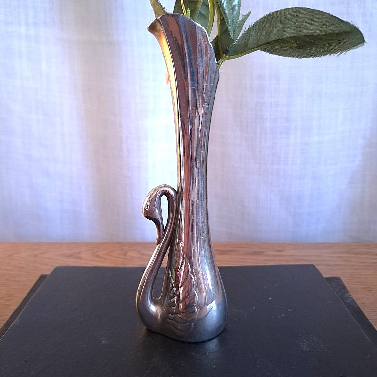 Vintage Art Deco Style Silver Plated Swan Vase