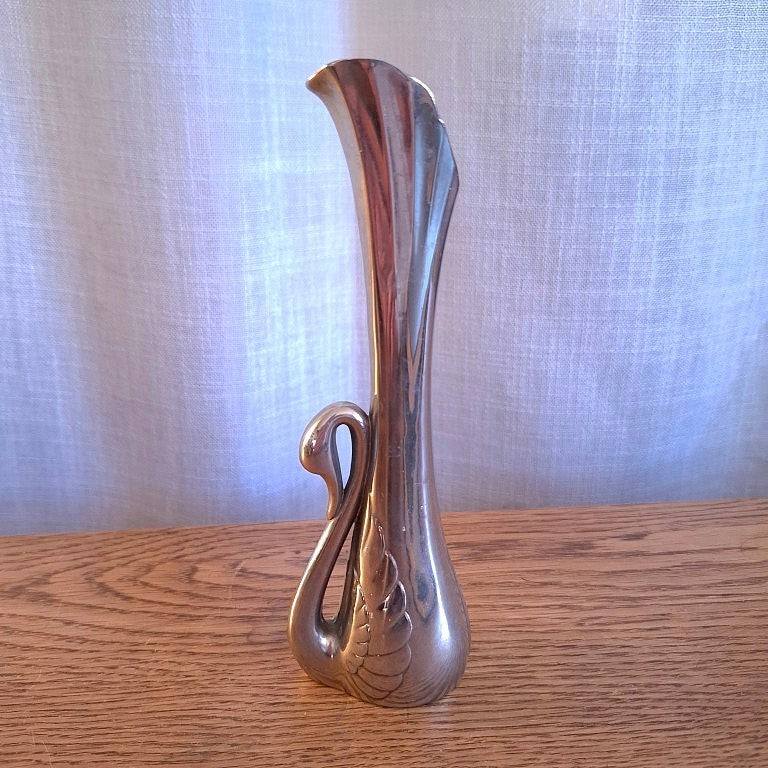 Vintage Art Deco Style Silver Plated Swan Vase