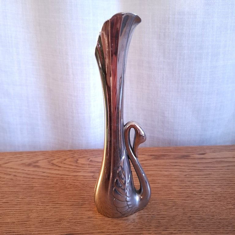 Vintage Art Deco Style Silver Plated Swan Vase