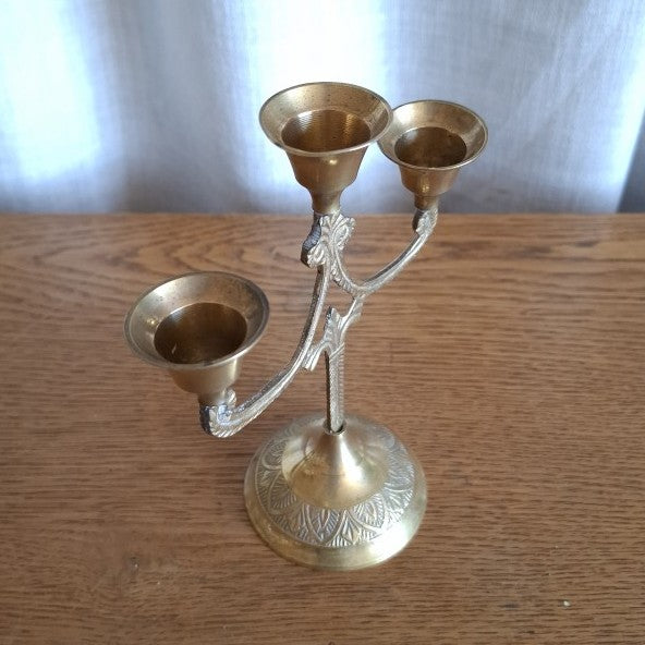 Vintage Brass 3-Arm Candelabra Petite Candle Holder