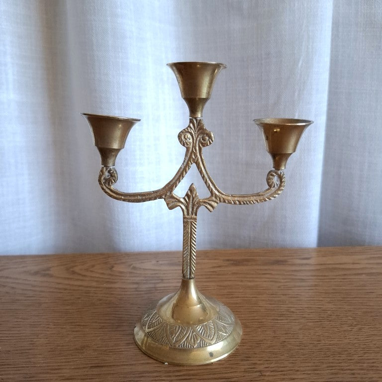 Vintage Brass 3-Arm Candelabra Petite Candle Holder