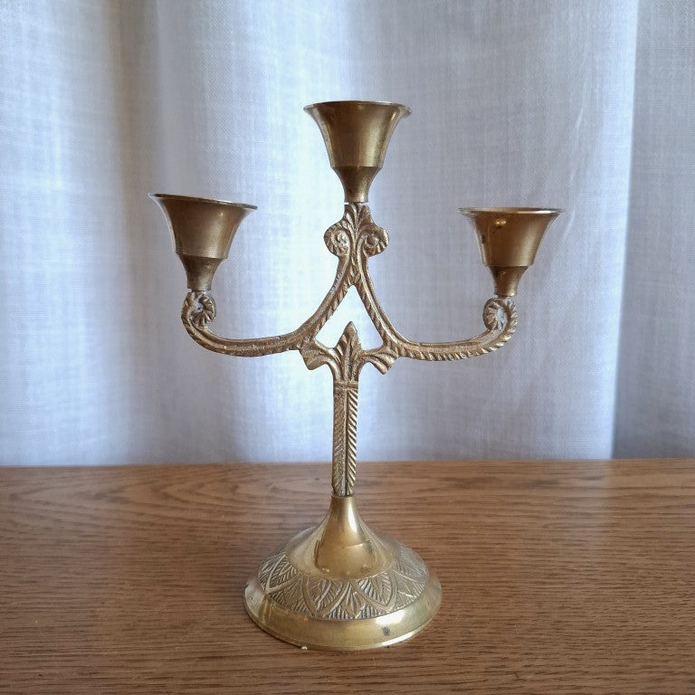 Vintage Brass 3-Arm Candelabra Petite Candle Holder