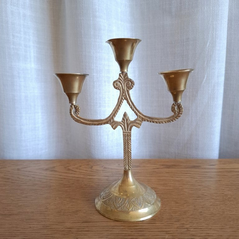 Vintage Brass 3-Arm Candelabra Petite Candle Holder