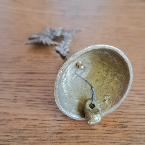 Vintage Brass Hand Bell with Ornate Floral Leaf Handle