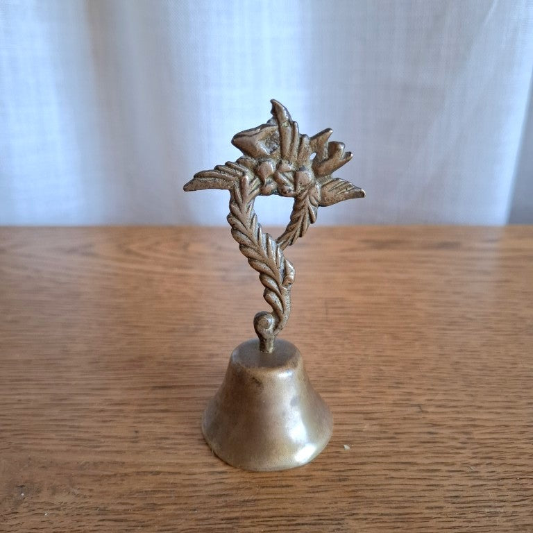 Vintage Brass Hand Bell with Ornate Floral Leaf Handle