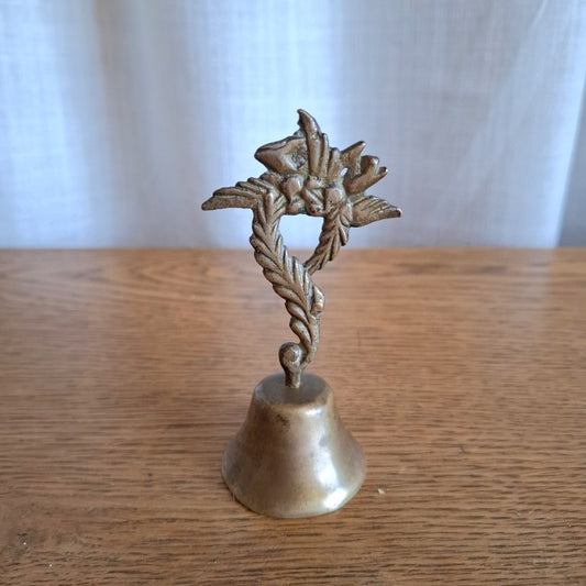 Vintage Brass Hand Bell with Ornate Floral Leaf Handle